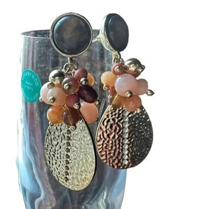 Cabochon Pink Pearls and Gold tone Drop Dangle Earrings